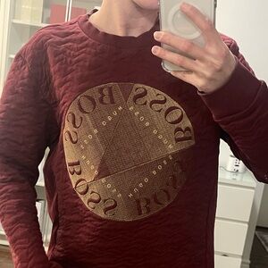 Boss Maroon Sweatshirt with Gold Emblem